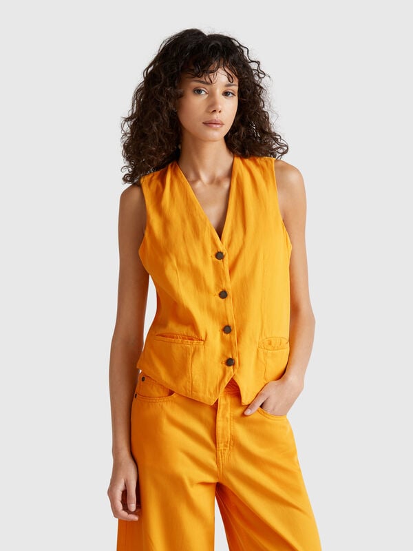 Gilet jaune en coton mélangé Femme