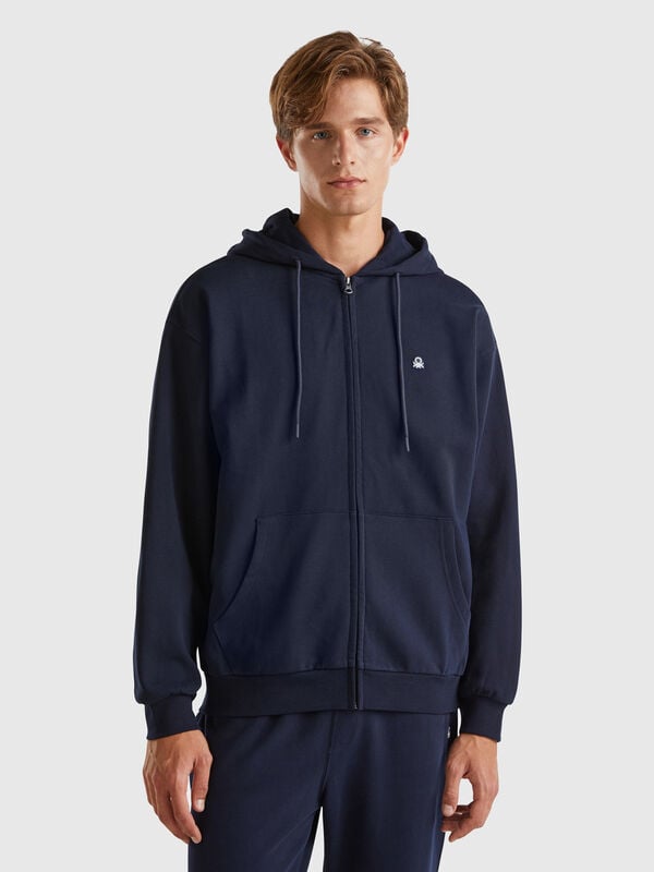 Sweat-shirt en coton avec zip et capuche Homme