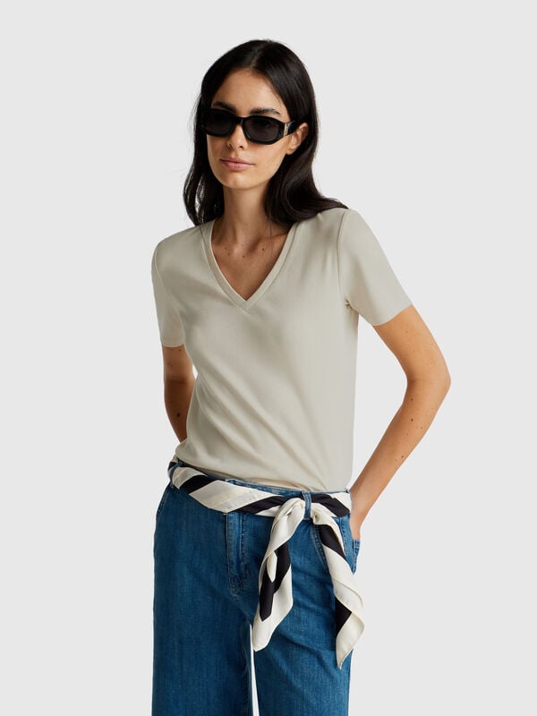 T-shirt col V en pur coton Femme