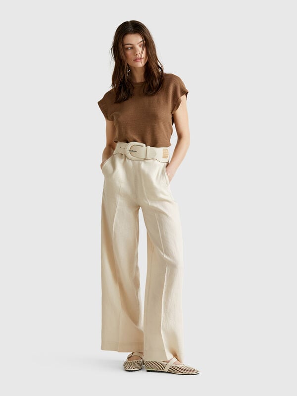 Pantalon Palazzo en 100% lin Femme