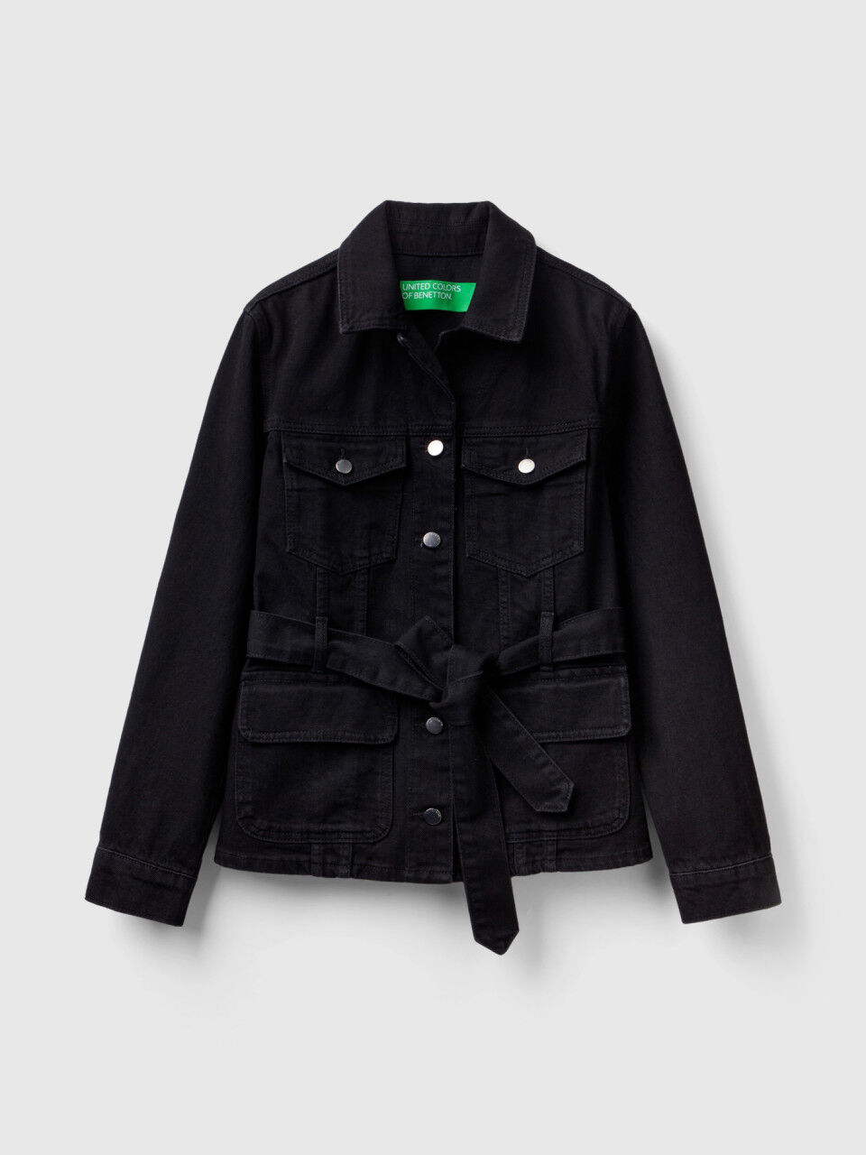 Veste en jean noir avec ceinture Noir Benetton