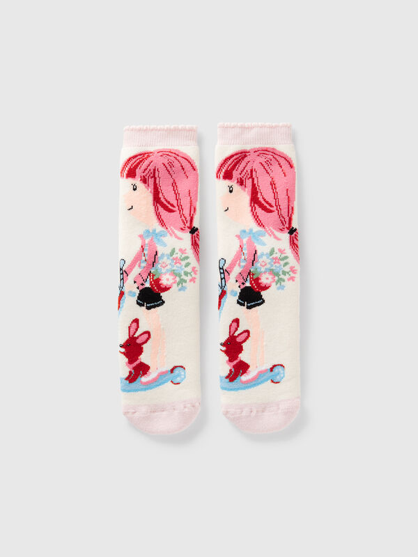 Chaussettes antidérapantes blanches avec incrustation de poupée Garçon