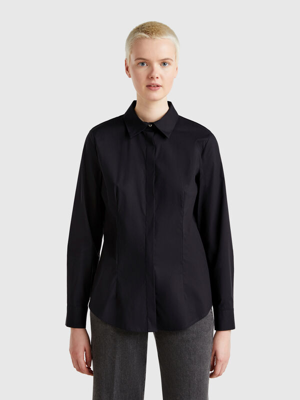 Chemise en coton mélangé extensible Femme