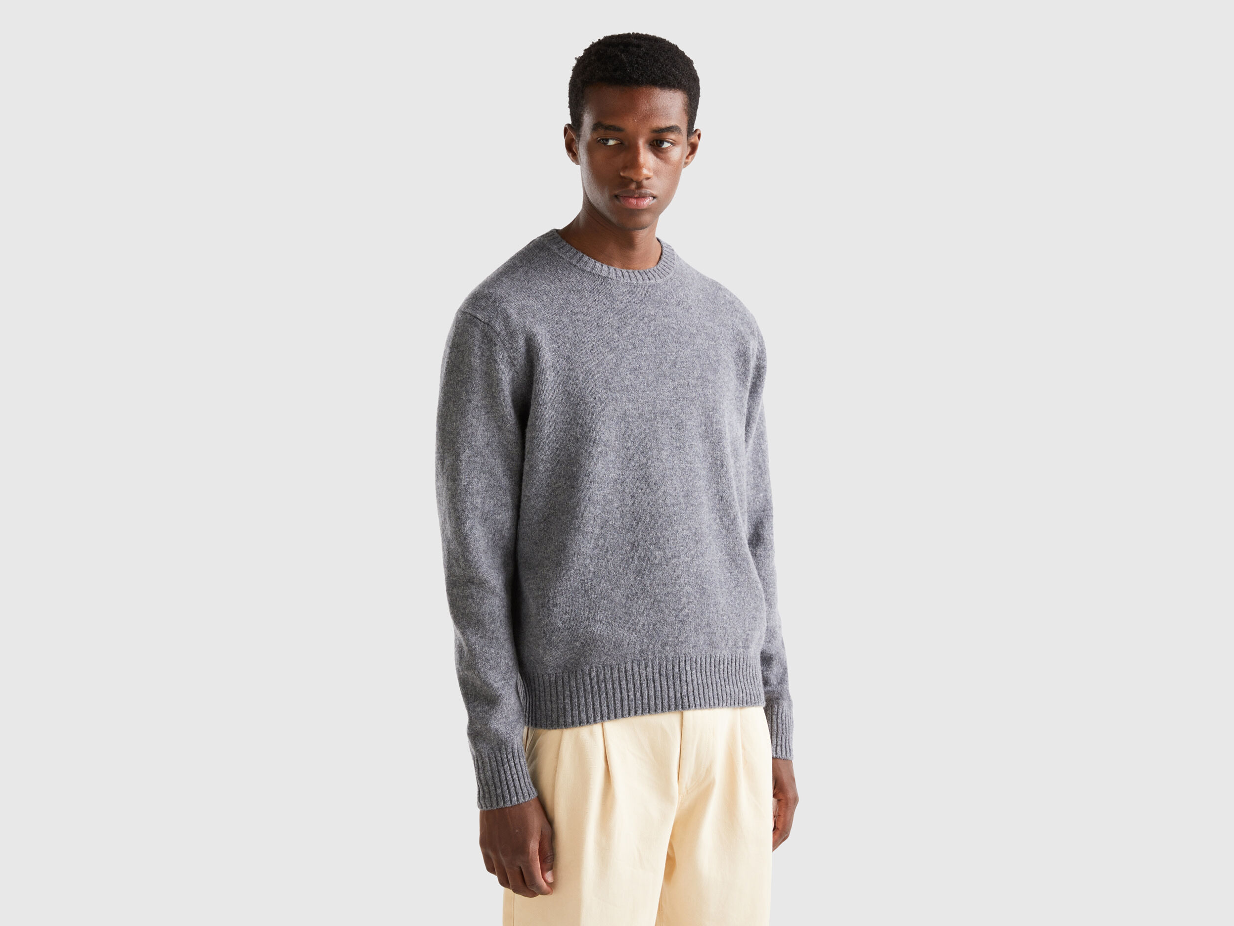 Pull en laine Shetland Gris Fonc Benetton