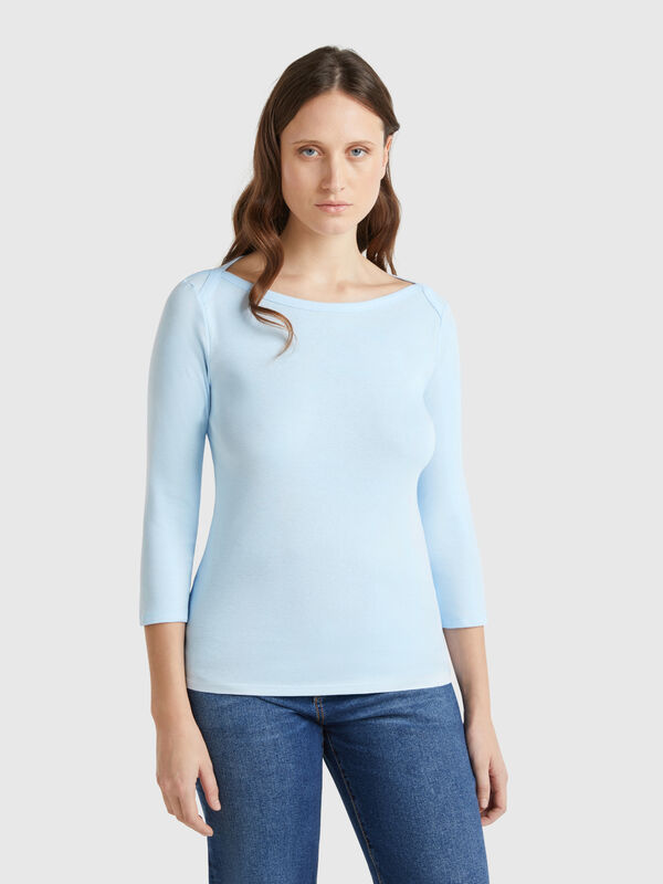 T-shirt 100 % coton à encolure bateau Femme