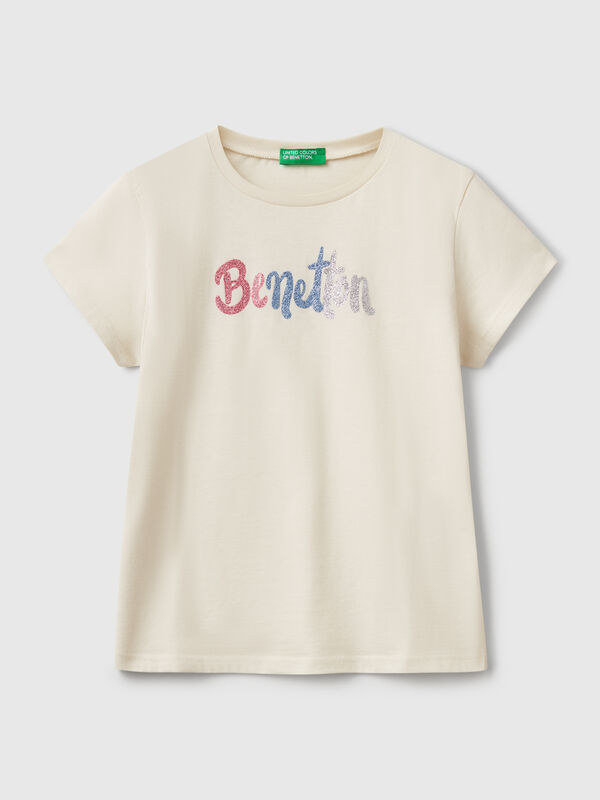 T-shirt en coton à logo pailleté Filles