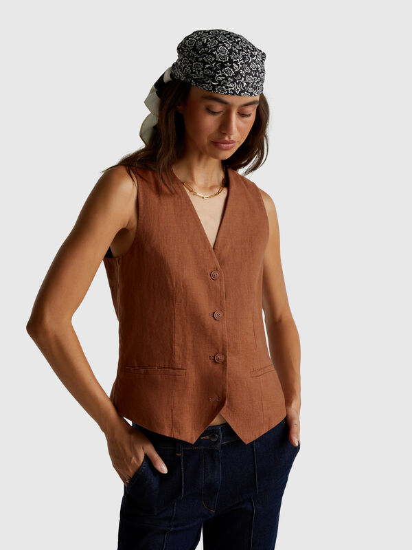 Gilet en pur lin Femme