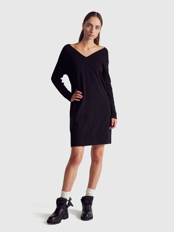 Robe midi en laine mélangée Femme