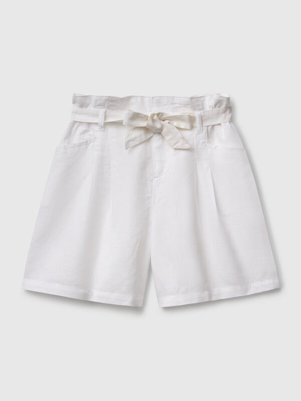 Bermuda paperbag en lin mélangé Filles
