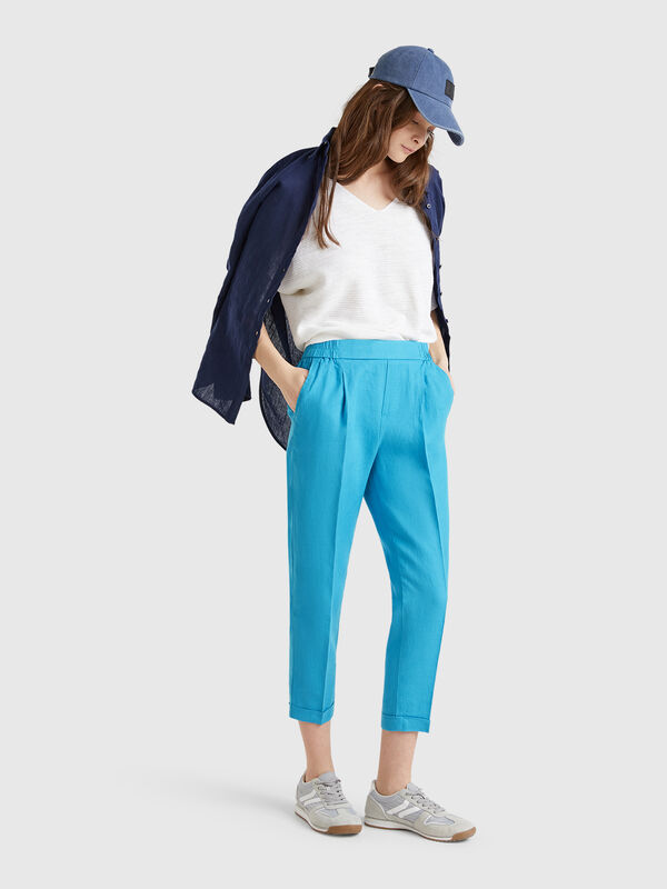 Pantalon court en 100% lin Femme