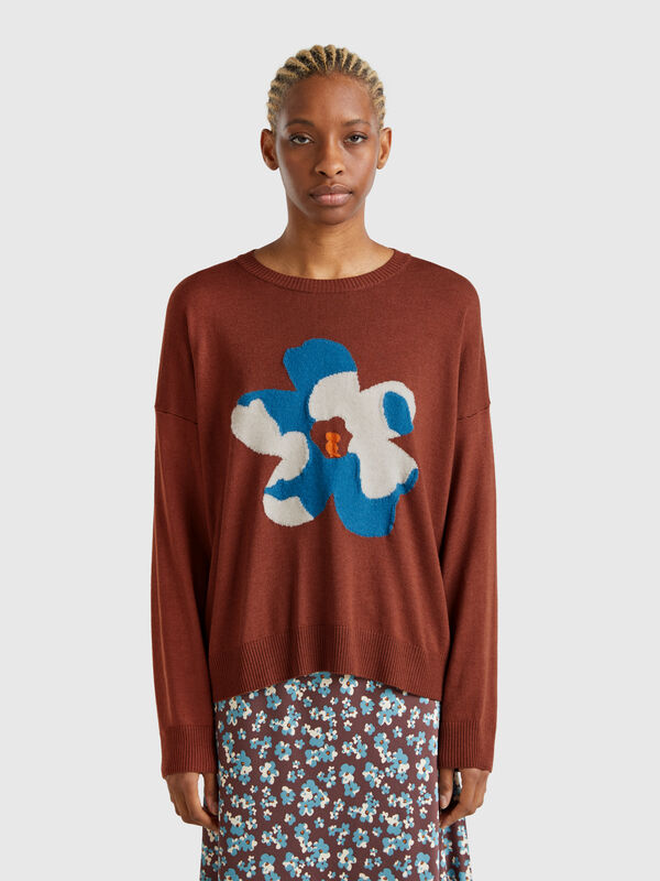 Pull avec incrustation florale Femme