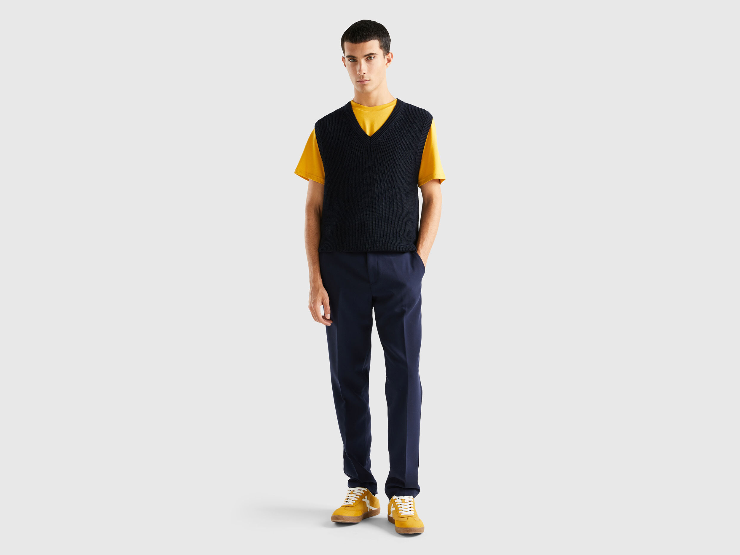 Pantalon fluide coupe slim Bleu Fonc Benetton