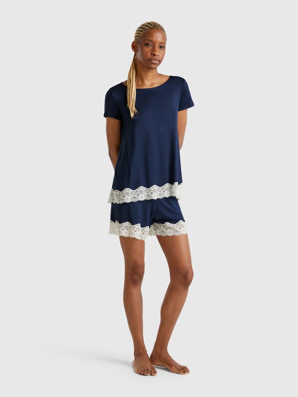 Short fluide avec dentelle Femme