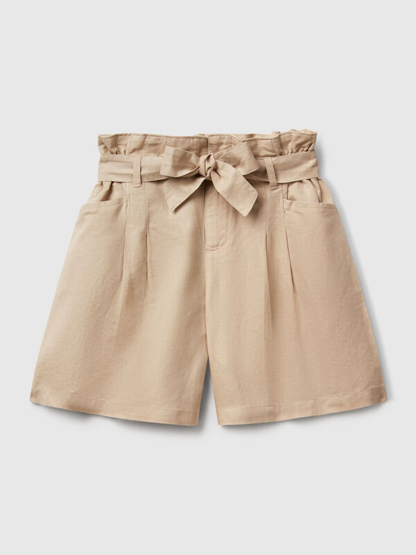 Bermuda paperbag en lin mélangé Filles