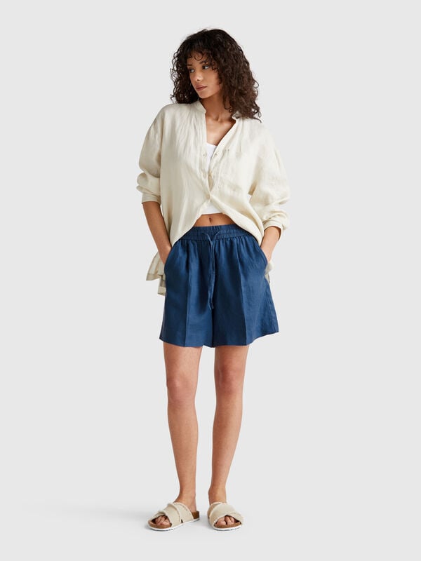 Short en pur lin avec cordon de serrage Femme