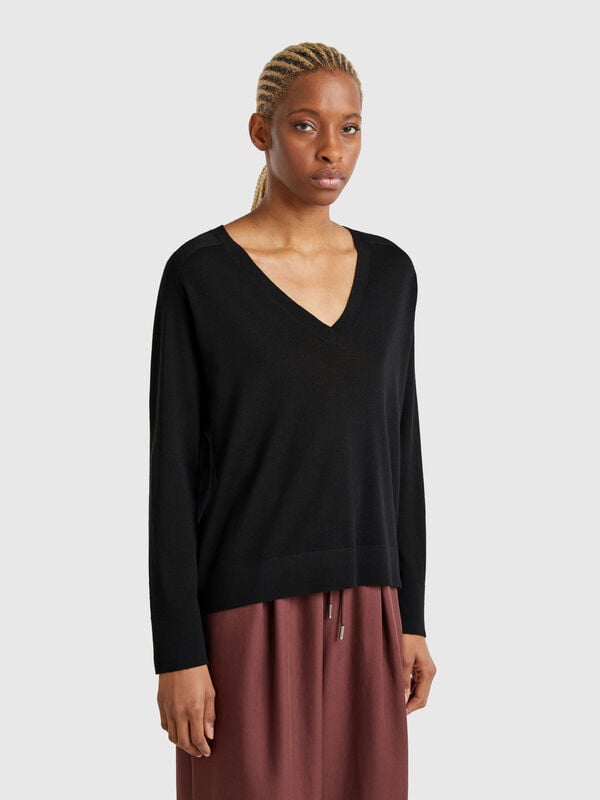 Pull col V en pure laine Mérinos Femme