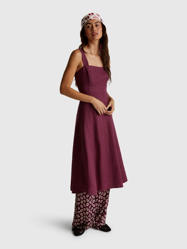 Robe à encolure carrée en pur lin Femme