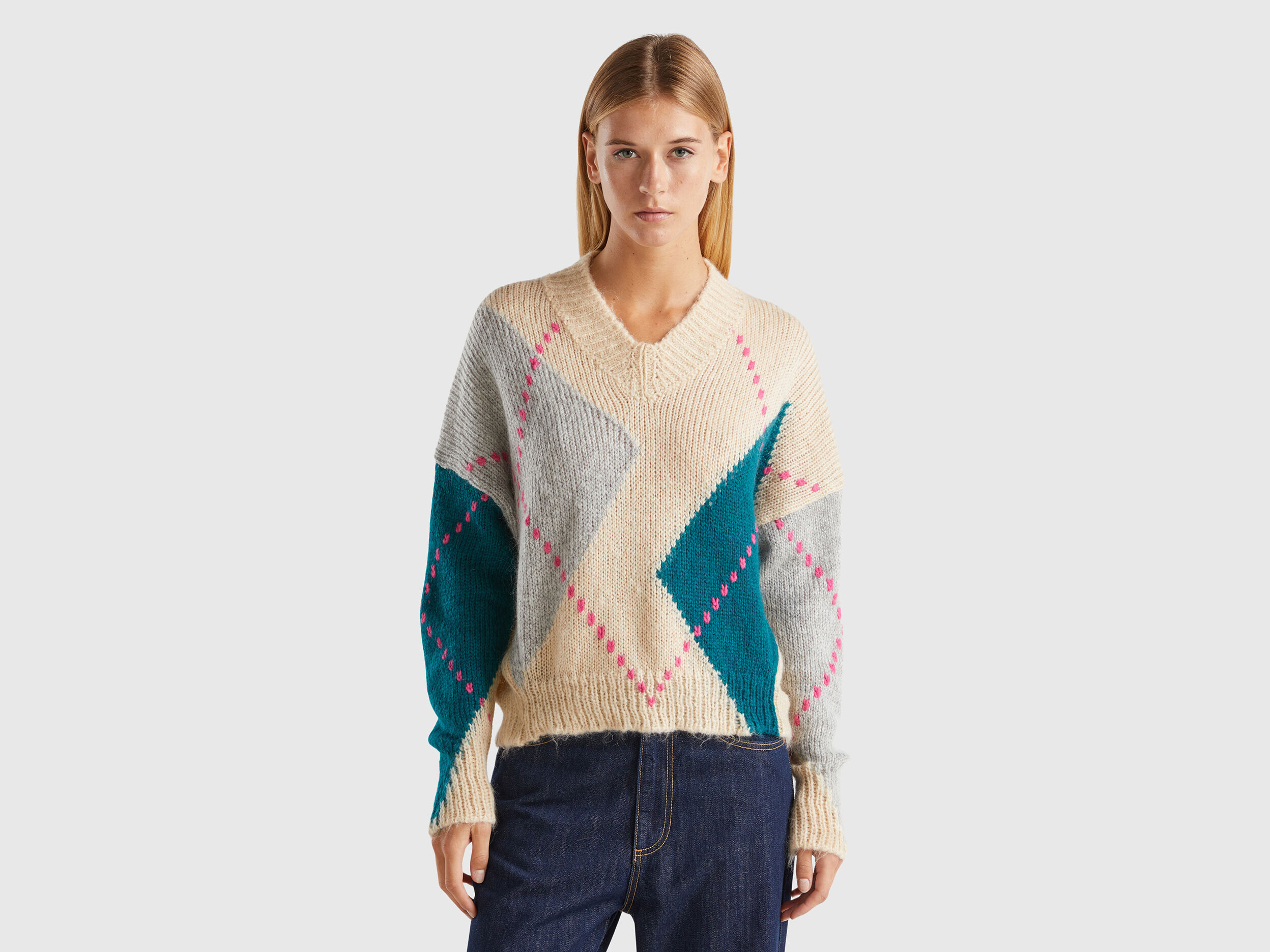 Pulls Col en V Femme Nouvelle Collection 2024 Benetton