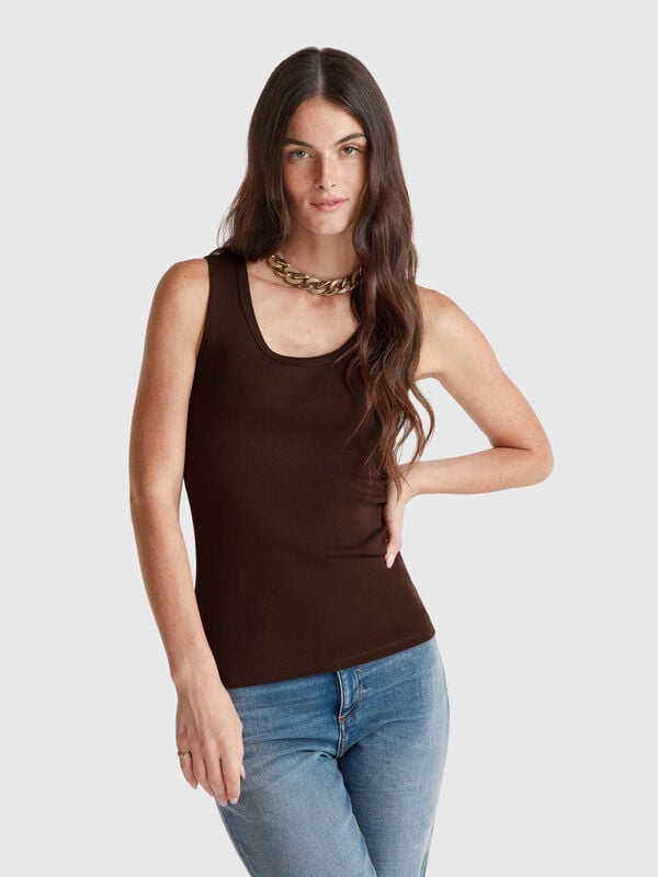 Débardeur en pur coton marron foncé Femme