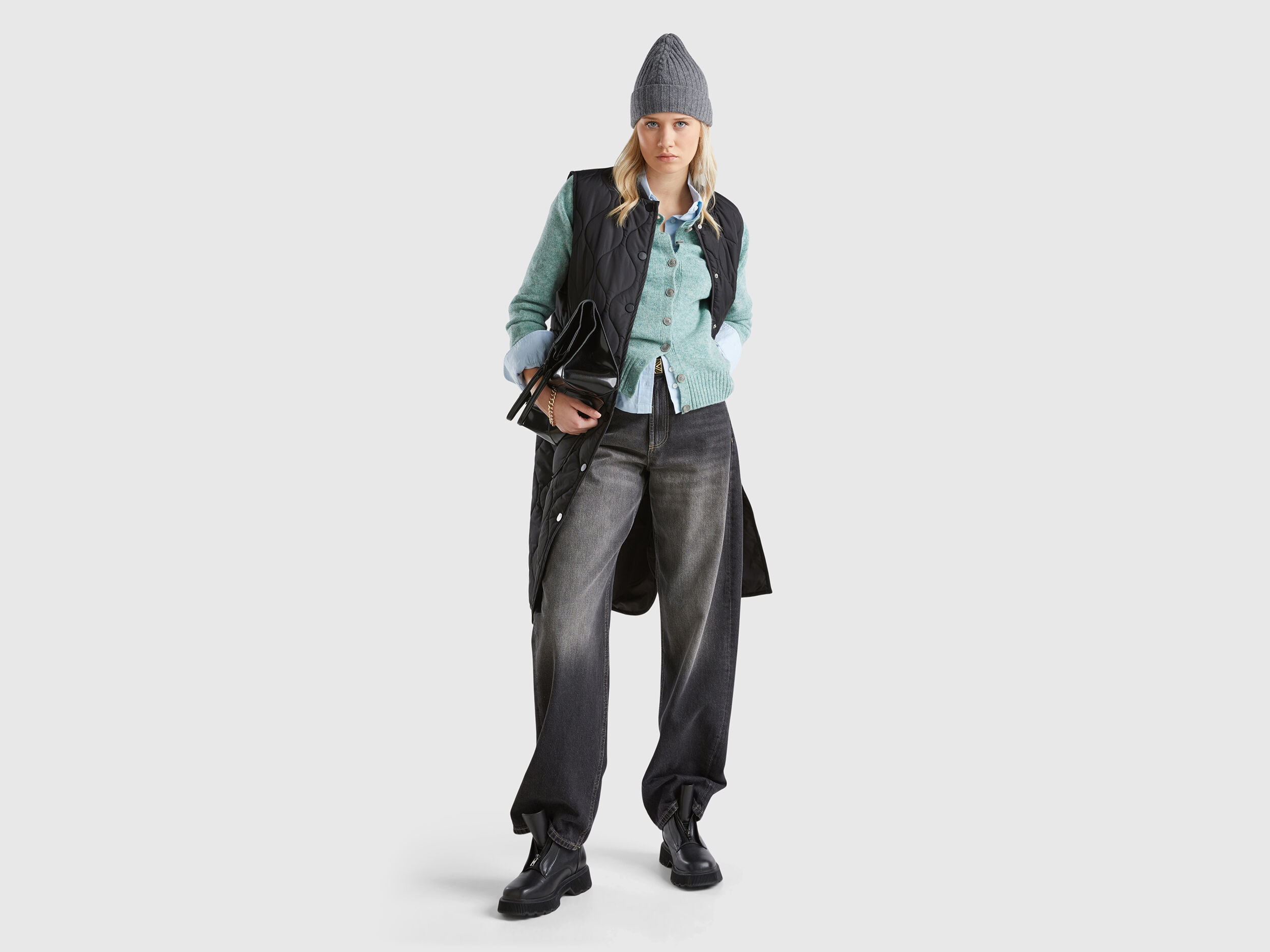 Gilet en pure laine Shetland Bleu Vert Benetton
