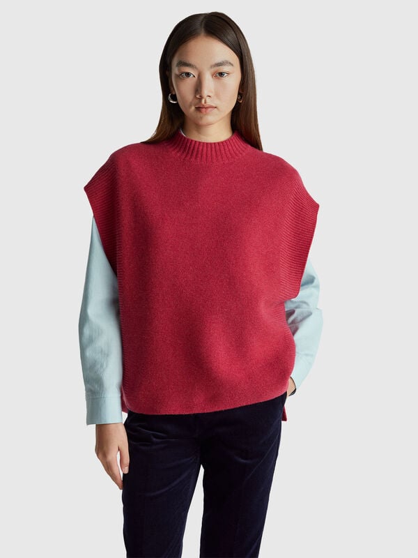 Gilet col roulé en laine mélangée Femme