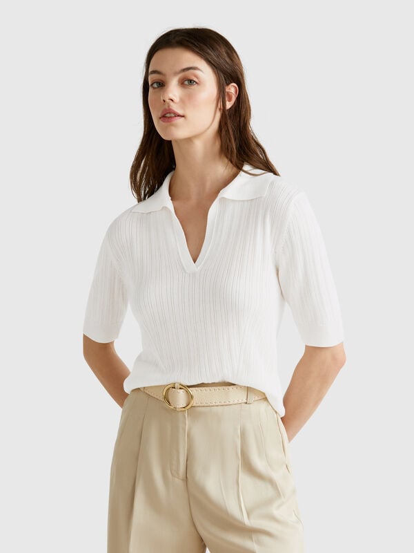 Polo tricoté à manches courtes Femme