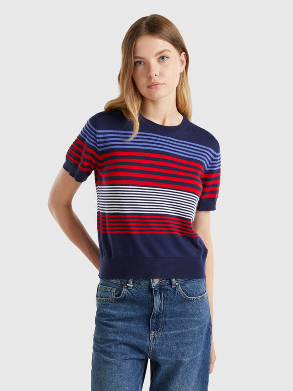 Pull rayé à manches courtes Femme