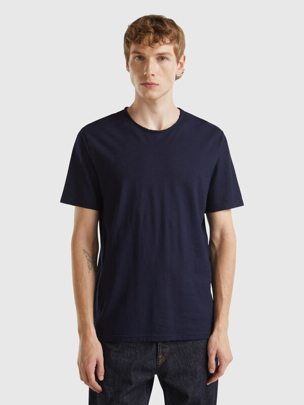 T-shirt bleu foncé en coton flammé Homme