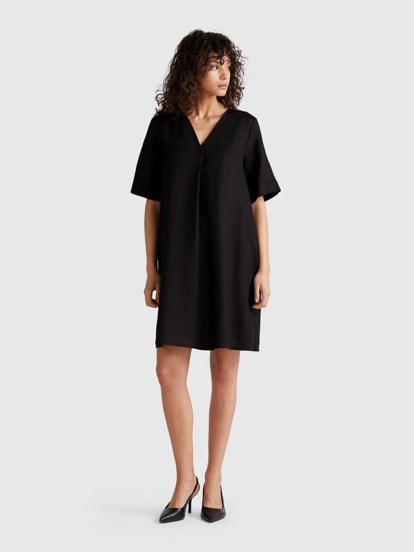 Robe à manches courtes en pur lin Femme