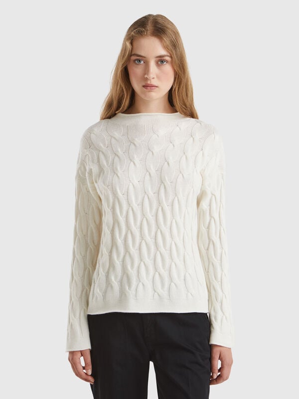 Pull torsadé en cachemire mélangé Femme