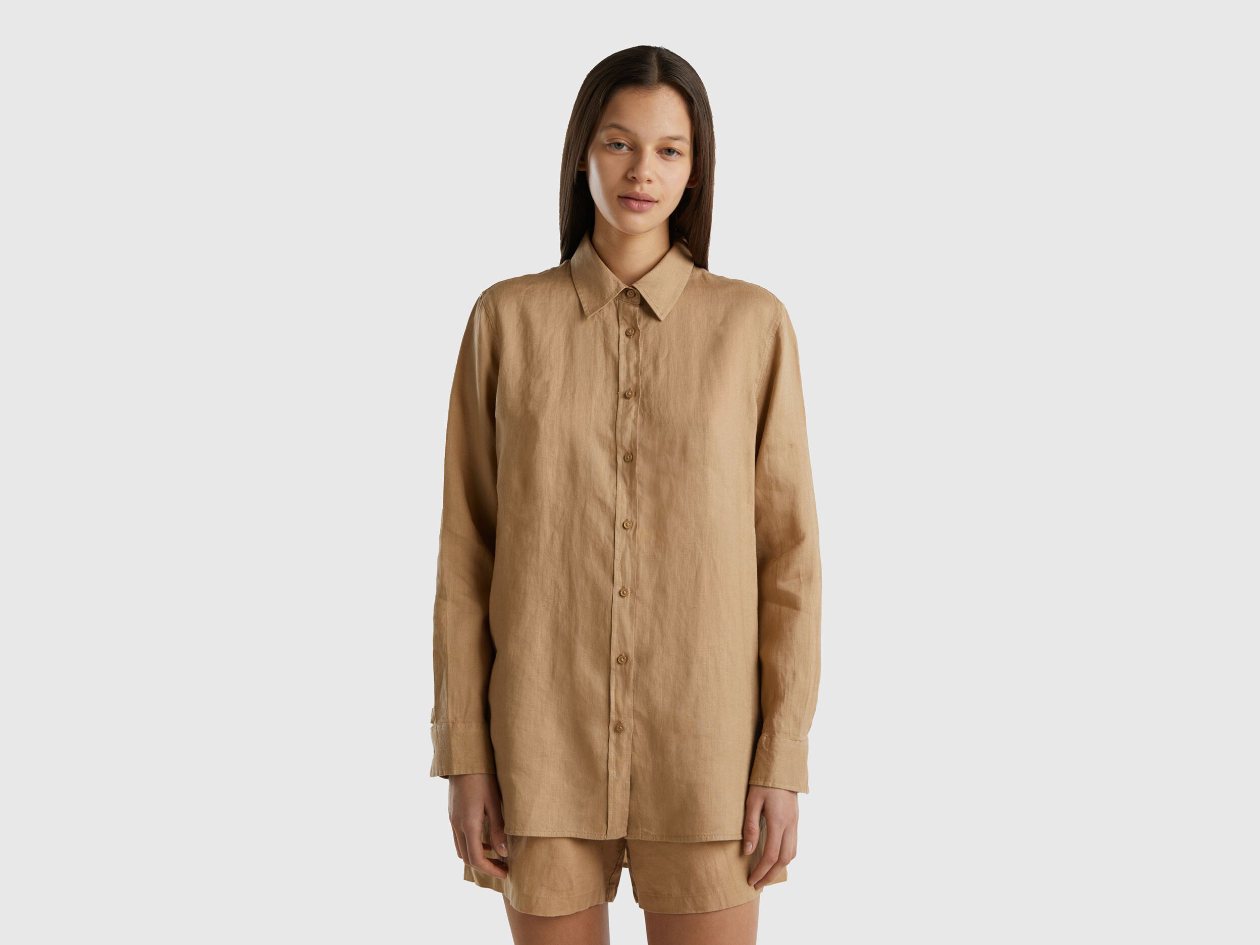 Chemise longue en pur lin Camel Benetton