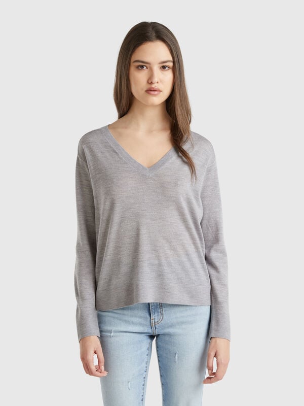 Pull col V en pure laine Mérinos Femme