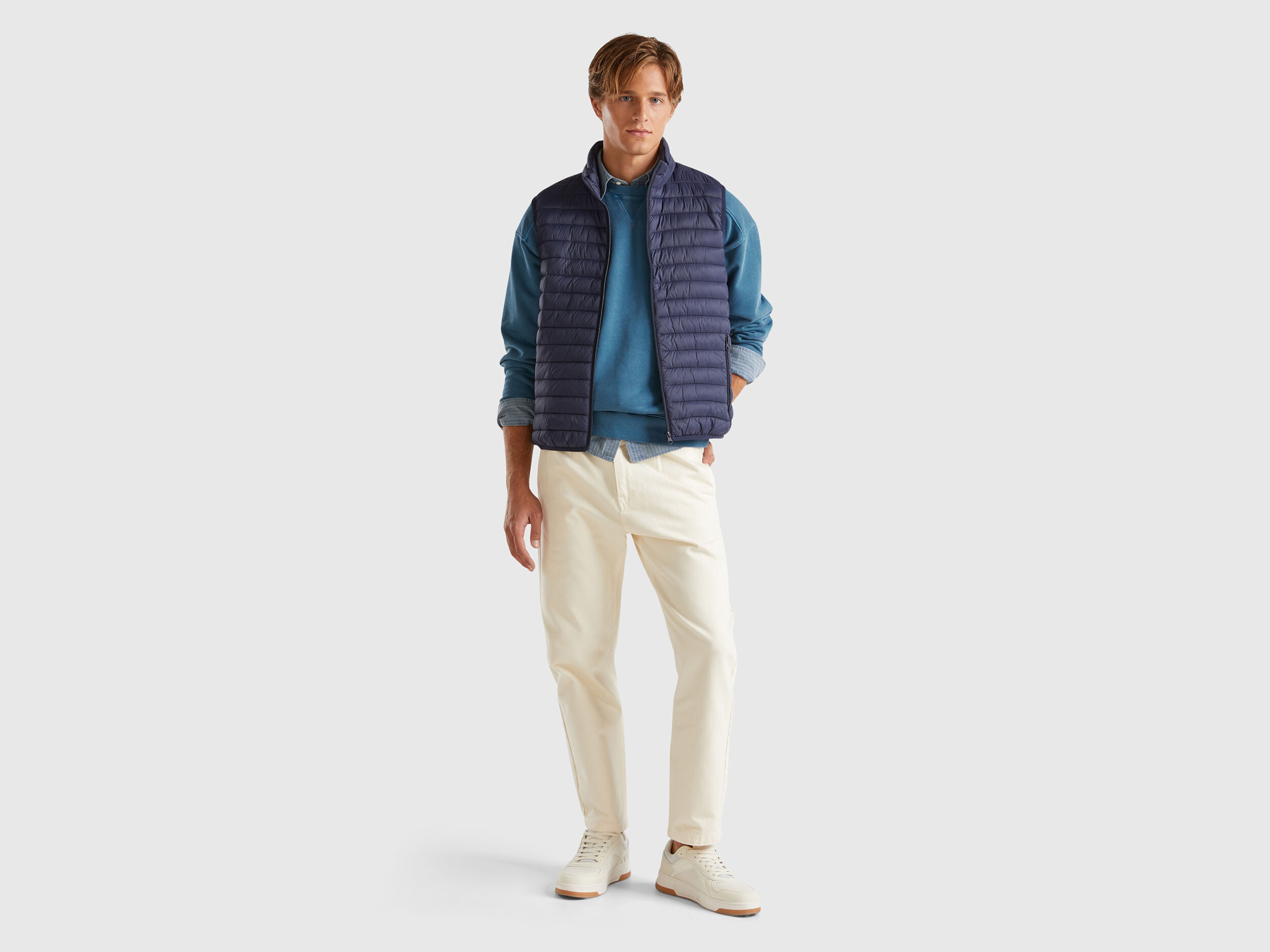 Doudoune rembourree en ouate recyclee Bleu Fonce Benetton
