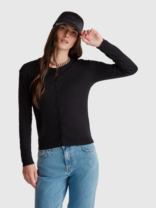 Cardigan noir 100% coton Femme