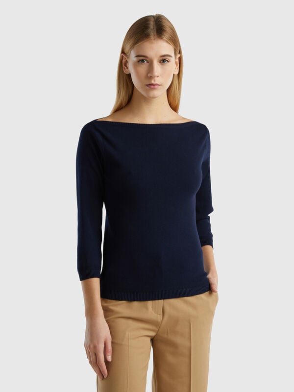 Pull 100 % coton à encolure bateau Femme