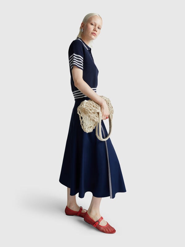 Jupe midi avec empiècement rayé Femme
