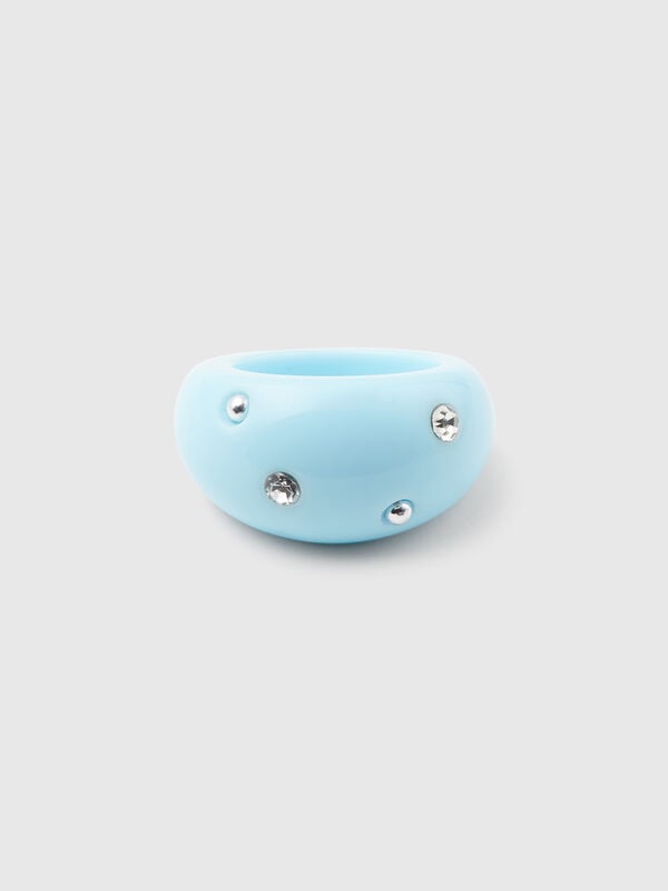Bague vert aqua avec strass et clous Femme