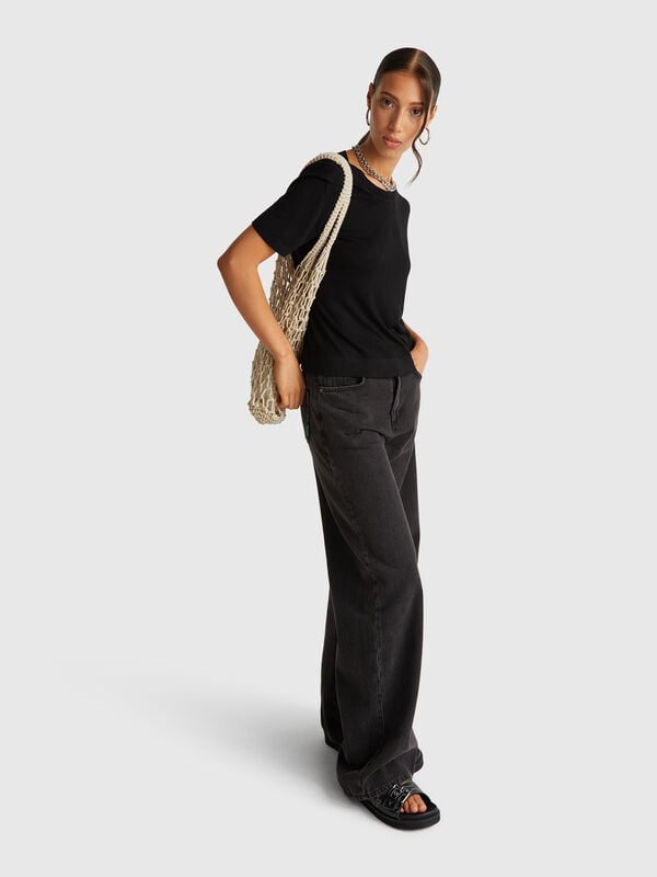 Pull à manches courtes en soie mélangée Femme