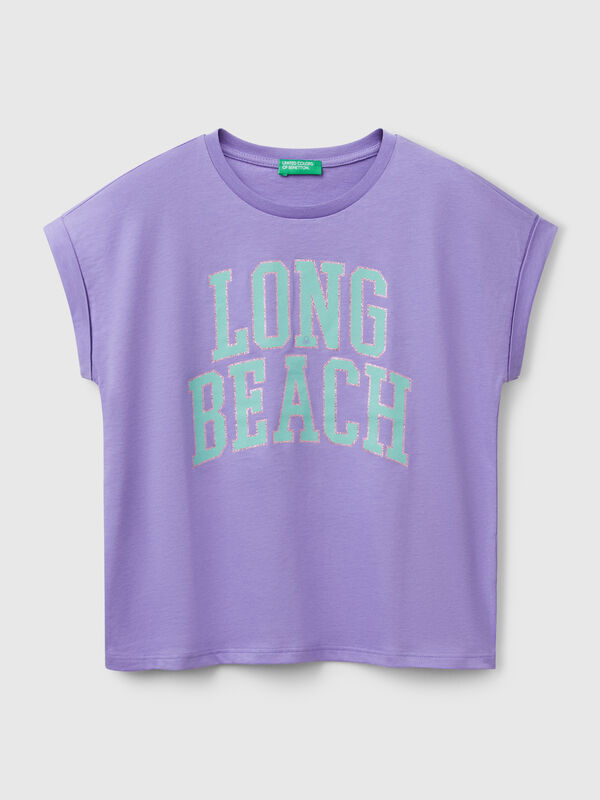 T-shirt coupe boxy avec imprimé et paillettes Filles