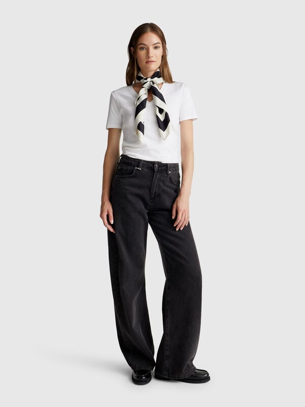 T-shirt col V en pur coton Femme