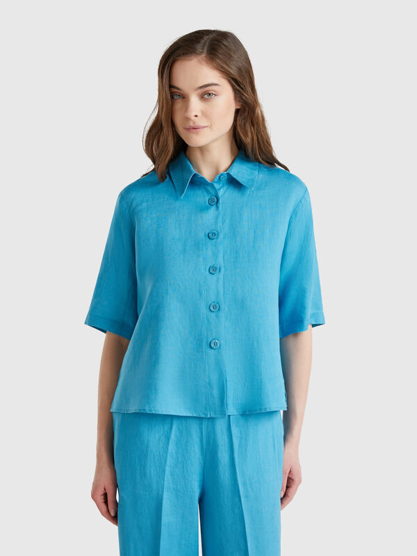 Chemise courte en pur lin Femme