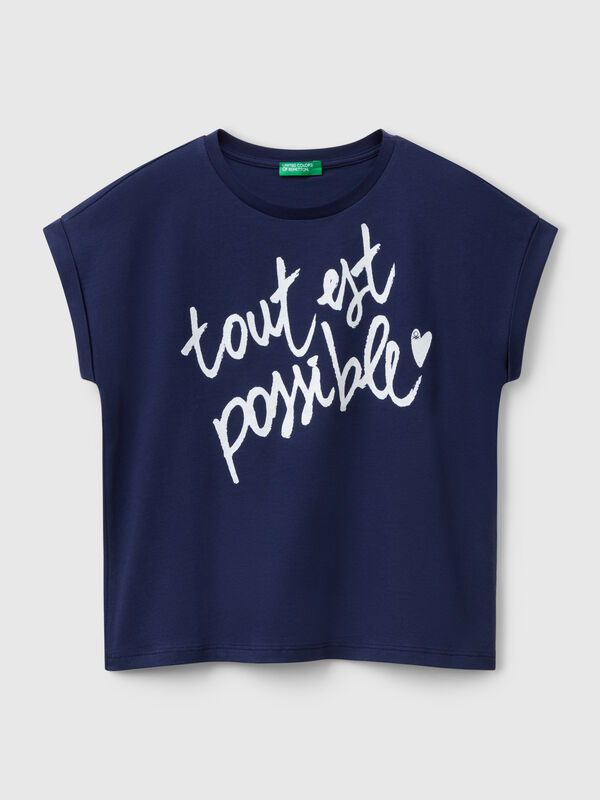 T-shirt coupe boxy avec imprimé et paillettes Filles