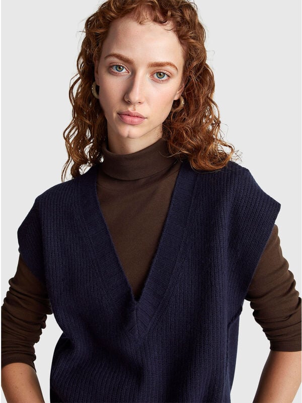Gilet col V en laine mélangée Femme