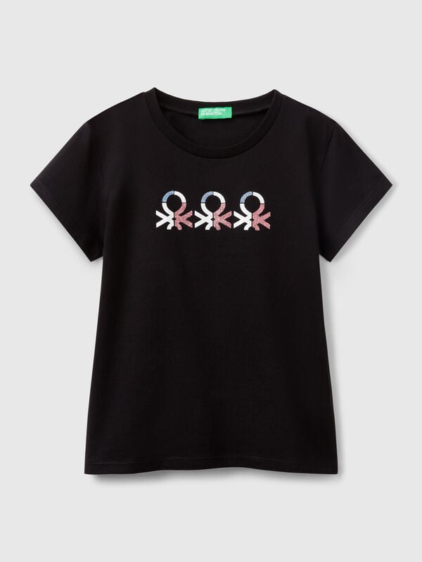 T-shirt en coton à logo pailleté Filles