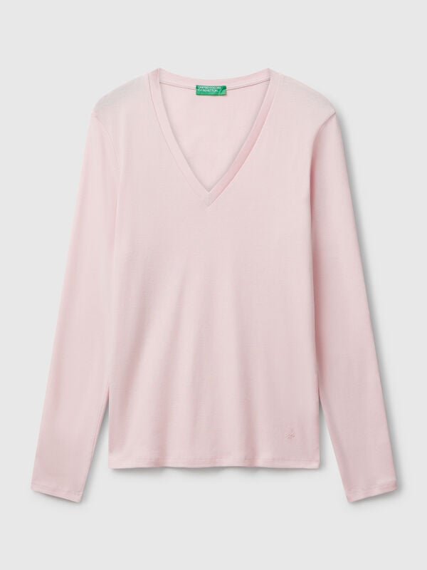 T-shirt rose à col en V T-shirt rose à col en V Femme