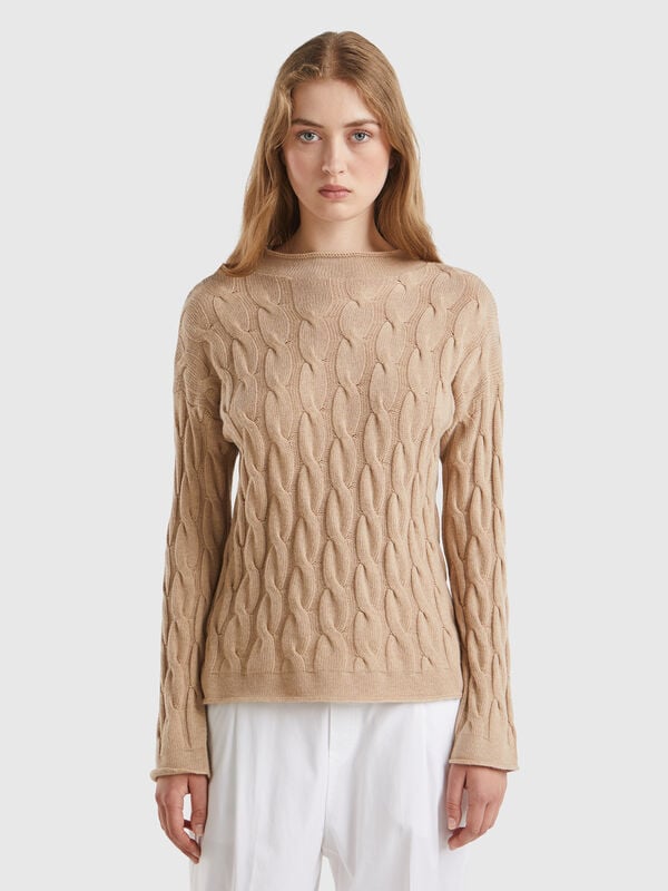 Pull torsadé en cachemire mélangé Femme