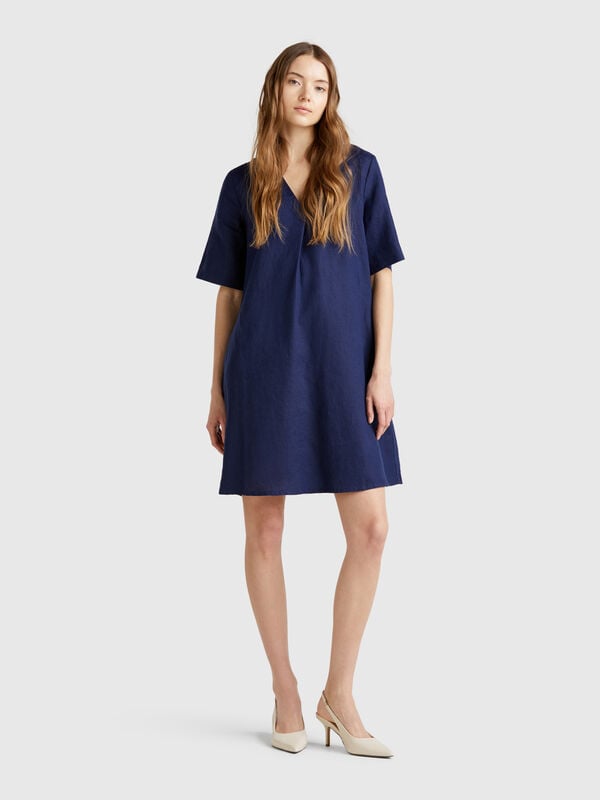 Robe à manches courtes en pur lin Femme