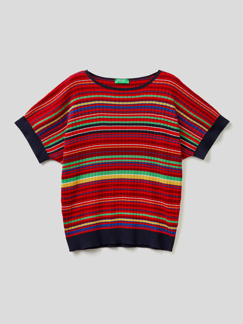 Pull manches courtes à rayures multicolores image number 1