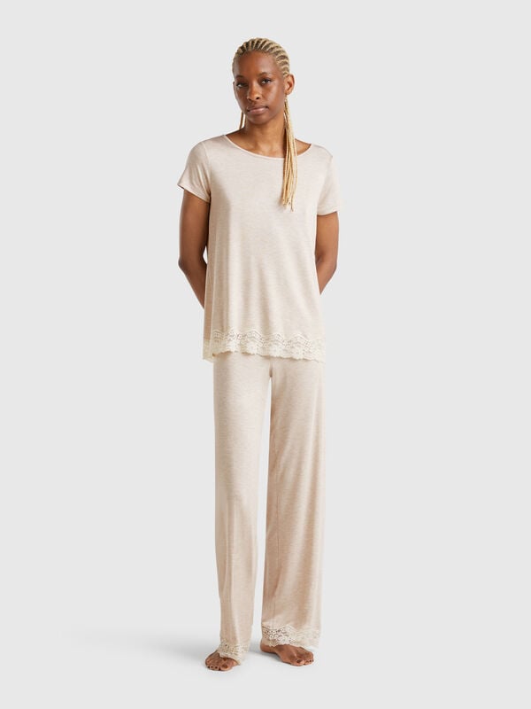 Pantalon fluide avec dentelle Femme