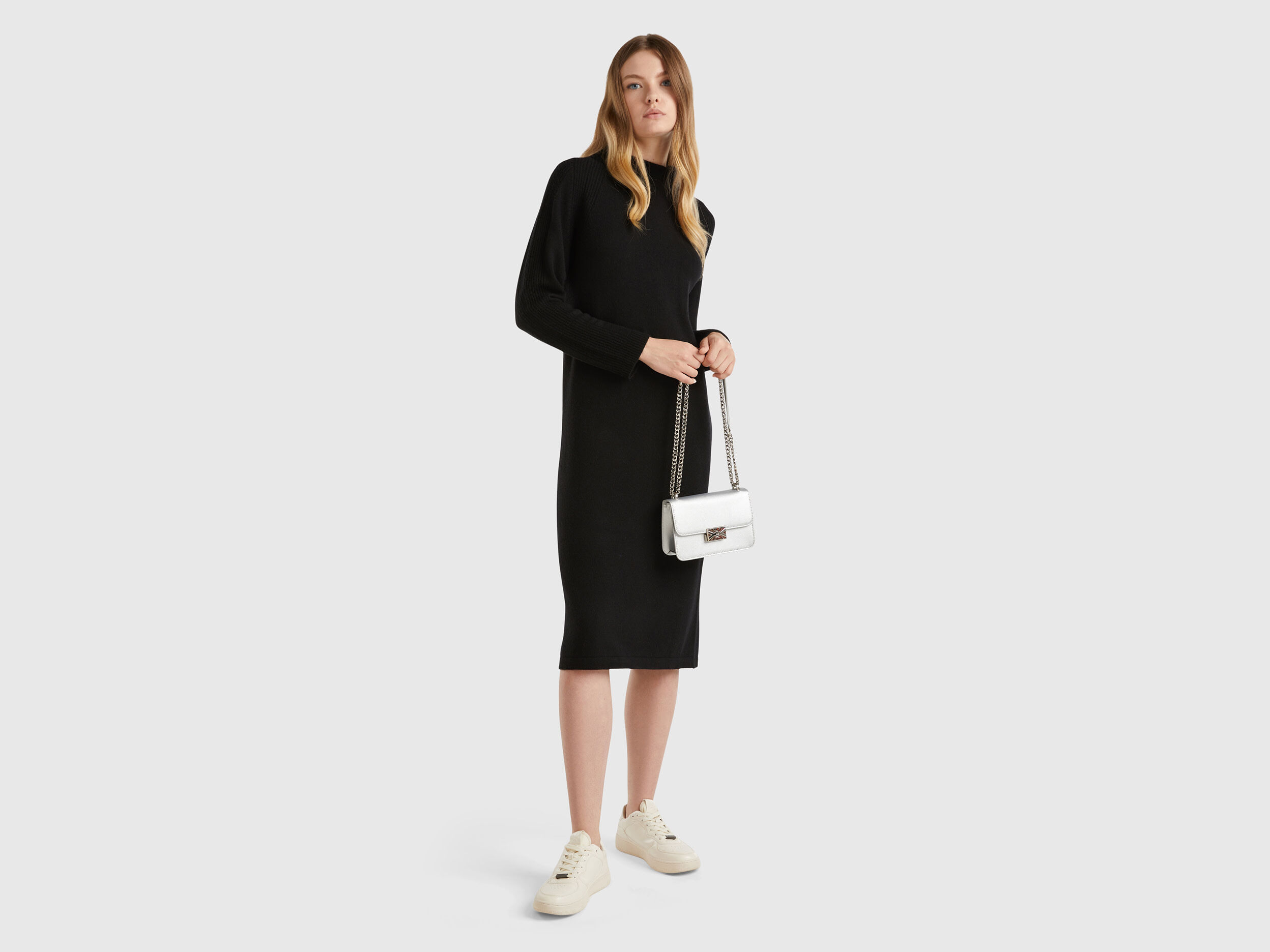 Robe midi en cachemire melange Noir Benetton